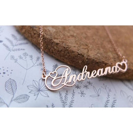 Custom Women's Name Necklace with Double Empty Heart Nameplate Pendant Stainless Steel Necklace 45cm