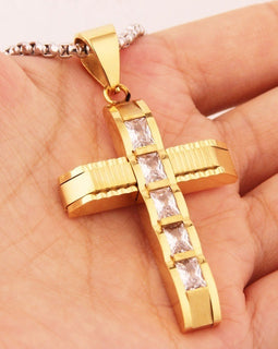 Stainless Steel Pendant Christian Curved Cross  Necklace