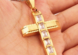 Stainless Steel Pendant Christian Curved Cross  Necklace