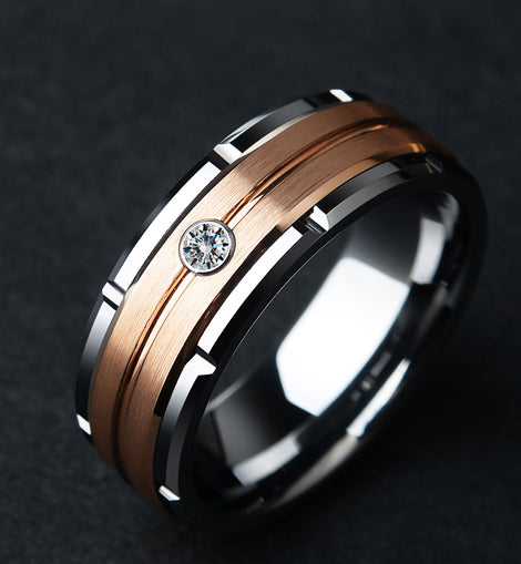 8mm Silver & Rose Gold Color Brushed Tungsten Carbide Wedding Ring