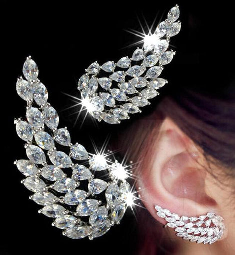 Brilliant Cubic Zirconia Angel Wings Stud Earrings For Women Girls Fashion White Gold Color Wedding Jewelry