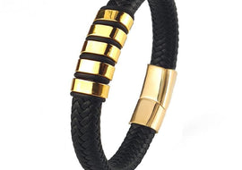 Custom Family Name Bracelets For Men's Stainless Steel Leather Bead Charm Bracelet