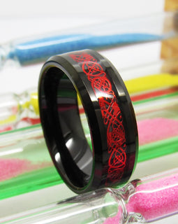 Tungsten Gold Ring Men's Chamfering Electric Black Inlaid Black Red Dragon Fashion Popular European And American Jewelry