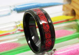 Tungsten Gold Ring Men's Chamfering Electric Black Inlaid Black Red Dragon Fashion Popular European And American Jewelry