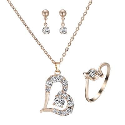 Heart Pendant Jewelry Set Rhinestone Jewelery