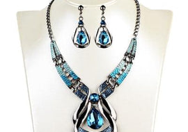 European and American jewellery suit, exotic, antique, oil blue, blue jewel necklace, water drop suit earring clavicle chain