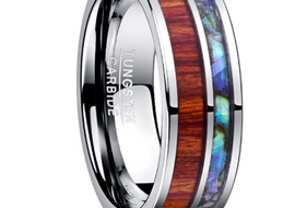8MM Wide Polished  Tungsten Carbide Ring Inlay Wood Natural Grain Shell For Men Fashion Anniversary Ring