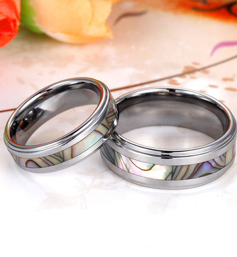 Tungsten Inlaid Shell Couple Rings Simple And Sweet