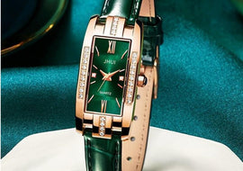 A Comfortable Luxury Slub Pattern Thin Belt, Semi Precious Stone Watch For Women