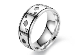 Lucky  Of Spades Titanium Steel Ring Magic Playing Card Stainless Steel Ring