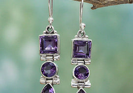 Silver 925 Jewelry Drop Earrings For Women Fashion Elegant Amethyst Dangle Earrings Wedding Wholesale Gift - AMJ Jewelry & Watches Web Store