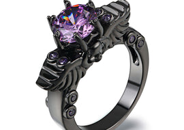 Vintage Black Enamel Ring Purple Zircon Black Gold Jewelry - AMJ Jewelry & Watches Web Store