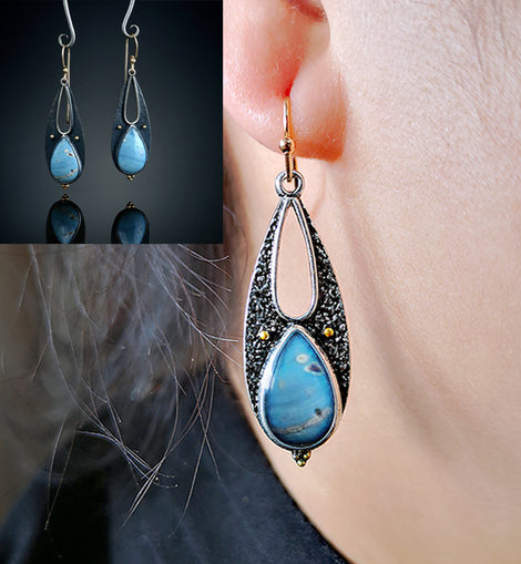 Vintage Tear Drop Blue Resin Earrings for Women Boho Ethnic Tribal Handmade Metal Dangle Long Pendant Earring Brincos - AMJ Jewelry & Watches Web Store