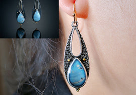 Vintage Tear Drop Blue Resin Earrings for Women Boho Ethnic Tribal Handmade Metal Dangle Long Pendant Earring Brincos - AMJ Jewelry & Watches Web Store