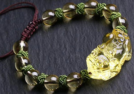 Pixiu Bracelet With Natural Citrine 8-10mm Round Bead Bracelet - AMJ Jewelry & Watches Web Store