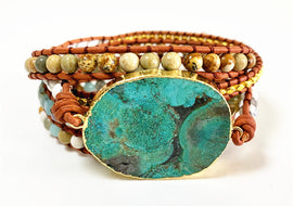 Turquoise Boho Leather Beaded Bracelet - AMJ Jewelry & Watches Web Store