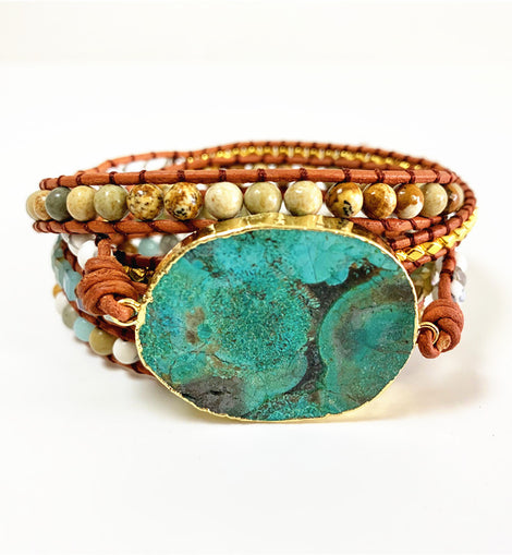 Turquoise Boho Leather Beaded Bracelet - AMJ Jewelry & Watches Web Store