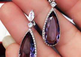 Micro-inlaid Purple Zircon Long Women Bridal Earrings - AMJ Jewelry & Watches Web Store