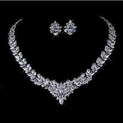 Zircon Flower Stud Necklace Set - AMJ Jewelry & Watches Web Store