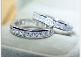 Fashion Platinum Platinum Couples Diamond Rings Square Diamonds Full Circle Diamond White Copper Ring - AMJ Jewelry & Watches Web Store