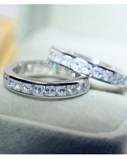 Fashion Platinum Platinum Couples Diamond Rings Square Diamonds Full Circle Diamond White Copper Ring - AMJ Jewelry & Watches Web Store