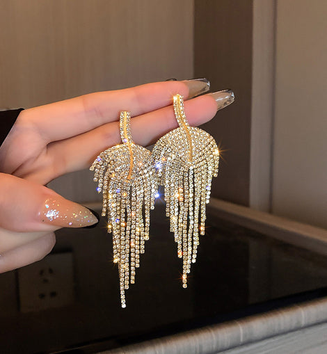 Silver Needle Diamond Leaf Tassel Earrings Fashion - AMJ Jewelry & Watches Web Store