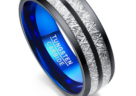 Wedding Band 8mm Width Men Women Rings Accessories Black Blue Tungsten Carbide Rings Couple Anillos Fashion Jewelry - AMJ Jewelry & Watches Web Store