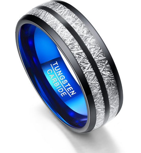Wedding Band 8mm Width Men Women Rings Accessories Black Blue Tungsten Carbide Rings Couple Anillos Fashion Jewelry - AMJ Jewelry & Watches Web Store