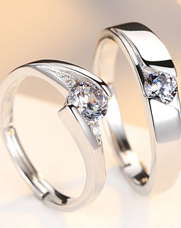 Simulation Diamond Ring Couple Rings A Pair of Live 925 Silver Men and Women Marriage Rings Lettering Rings Diamond Rings - AMJ Jewelry & Watches Web Store