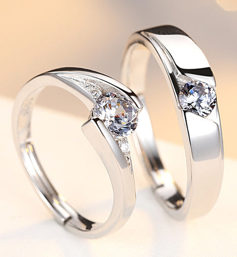 Simulation Diamond Ring Couple Rings A Pair of Live 925 Silver Men and Women Marriage Rings Lettering Rings Diamond Rings - AMJ Jewelry & Watches Web Store