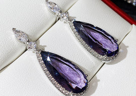 Micro-inlaid Purple Zircon Long Women Bridal Earrings - AMJ Jewelry & Watches Web Store